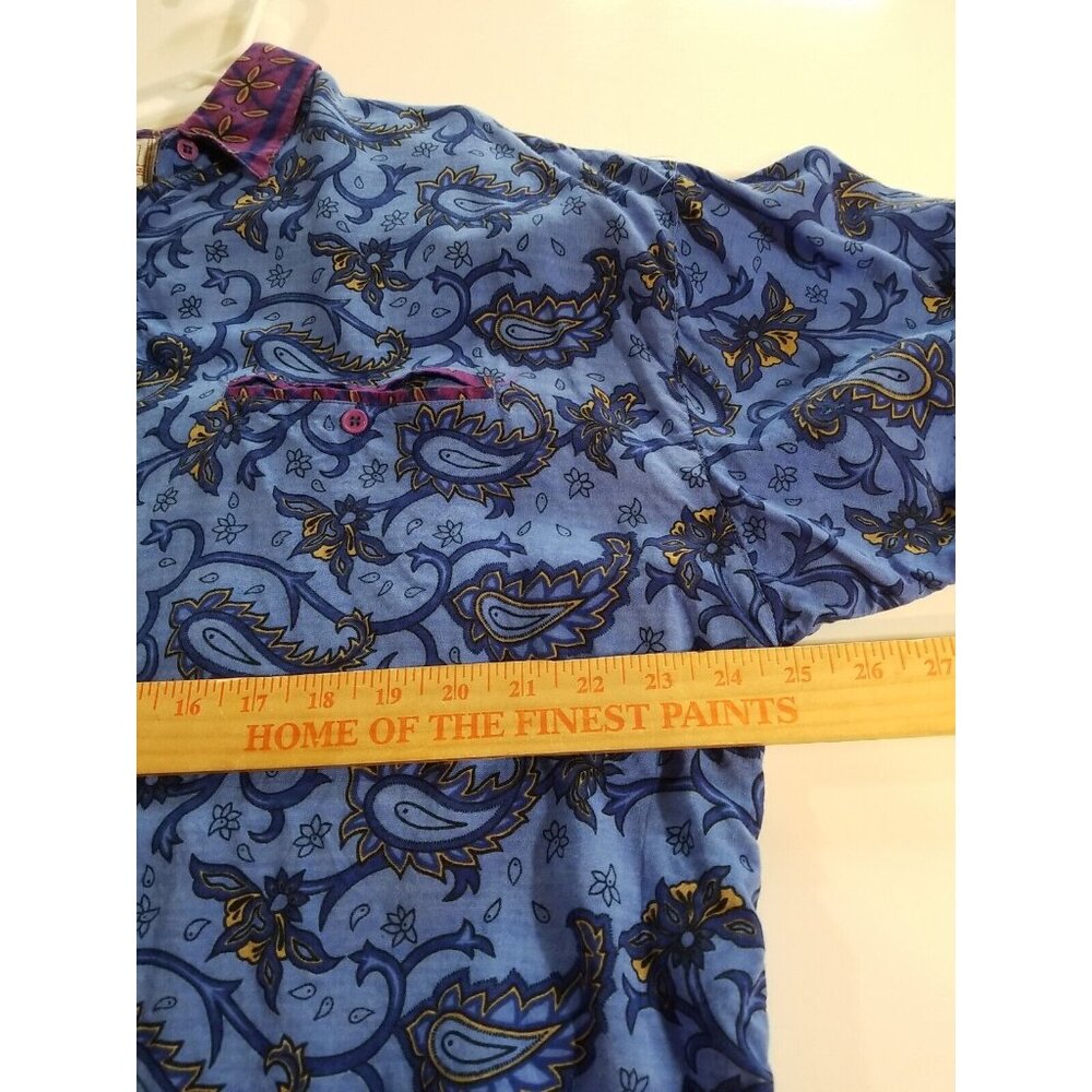 Vtg 80s High Advantage Short Sleeve Shirt Womens 22 Paisley Blue Button Up Hi Lo - Picture 5 of 11